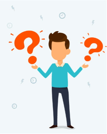 Cartoon holding questions marks.