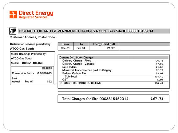 Example of Direct Energy Regulated Services distribution charges.
