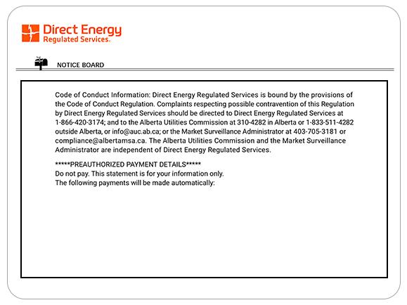 Example of a noticeboard for Direct Energy Regulated Services.