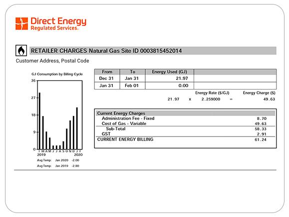 Example of Direct Energy Regulated Services retailer charges.